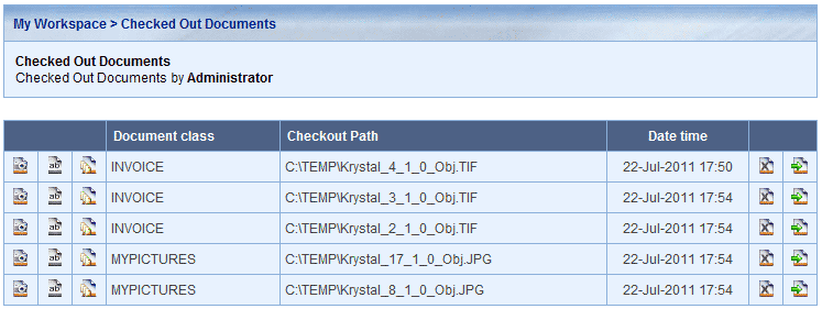 Checked out documents list