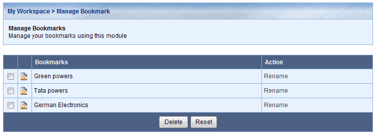 Manage Bookmarks