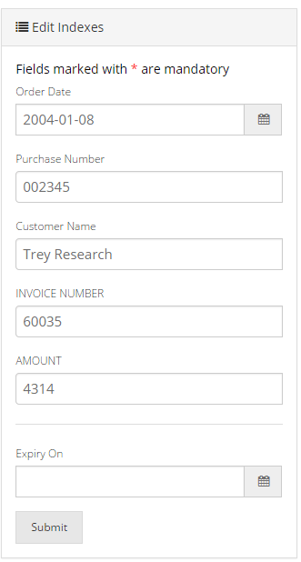 Edit Document Index Form