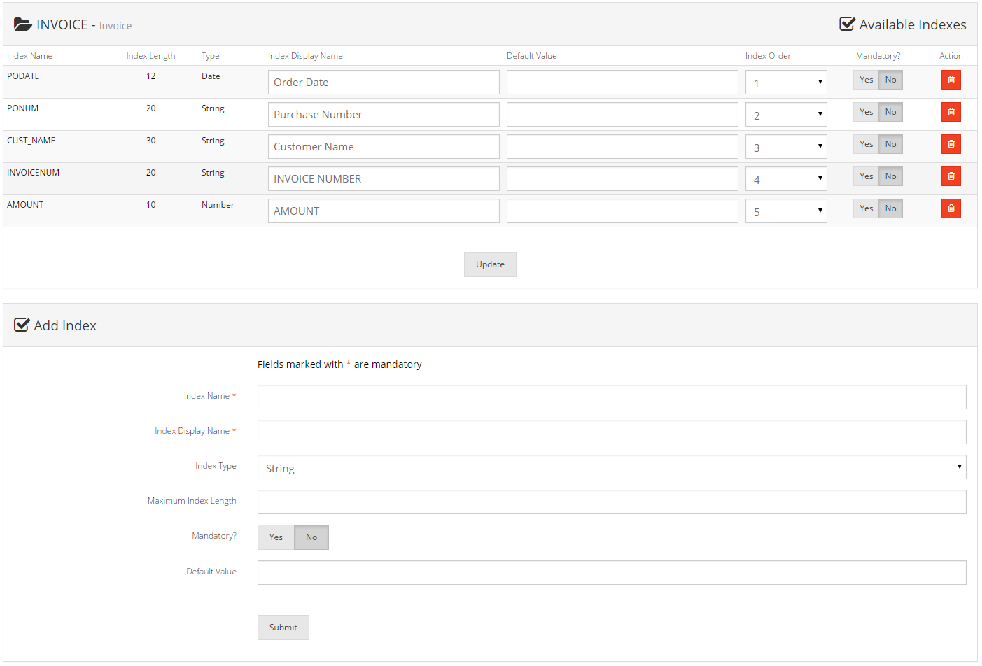 Manage Indexes