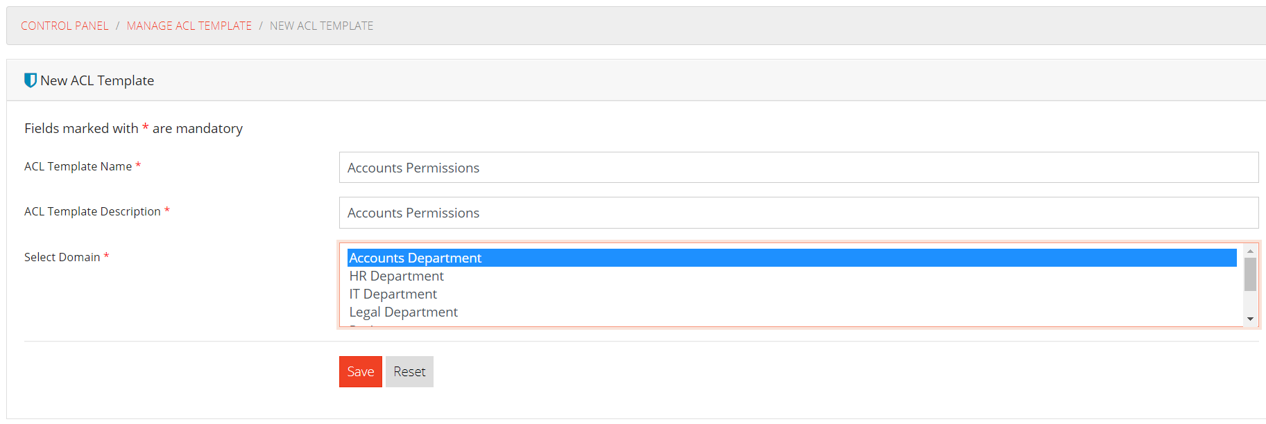 Add ACL Template Form