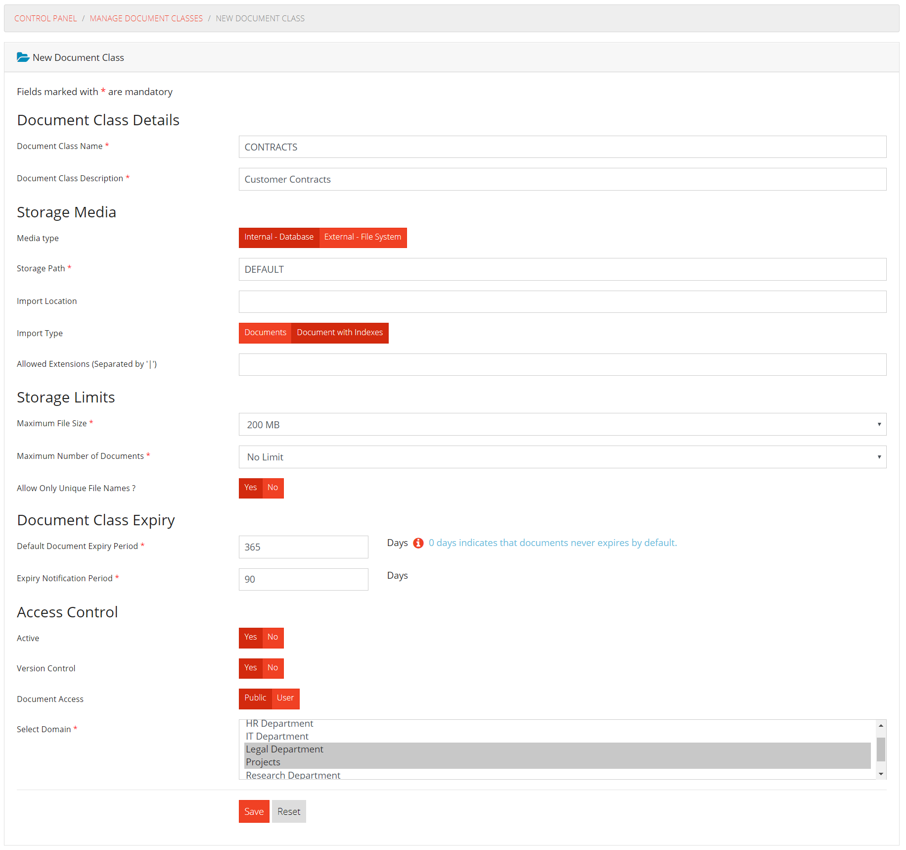 Add Document Class Form