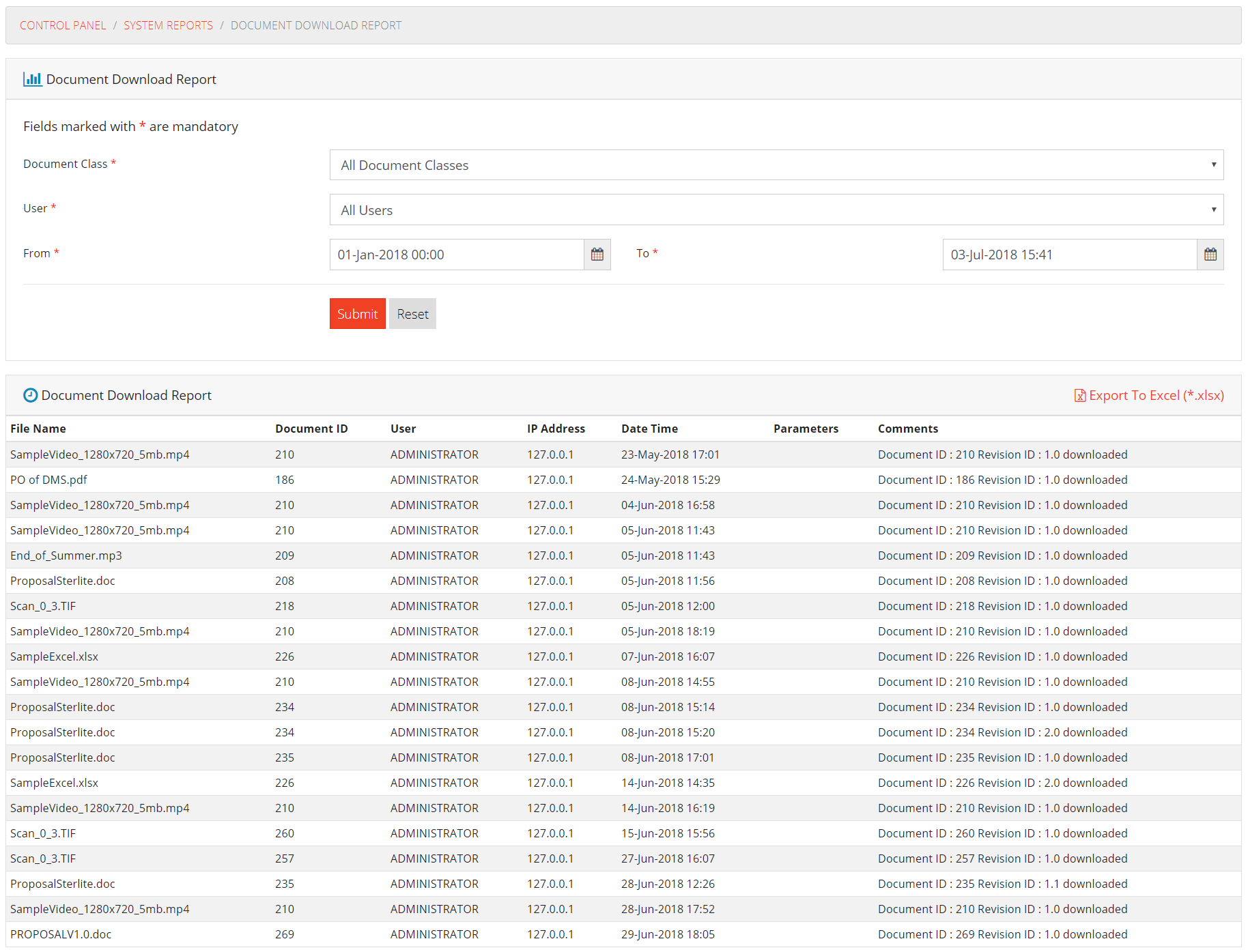 Docuement Download Report