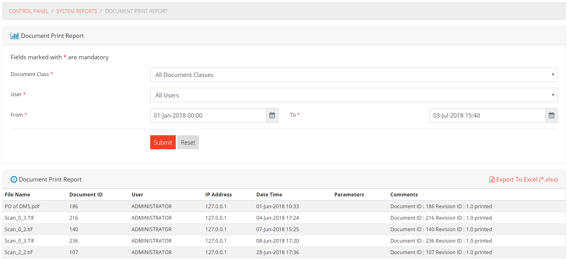 Docuement Print Report