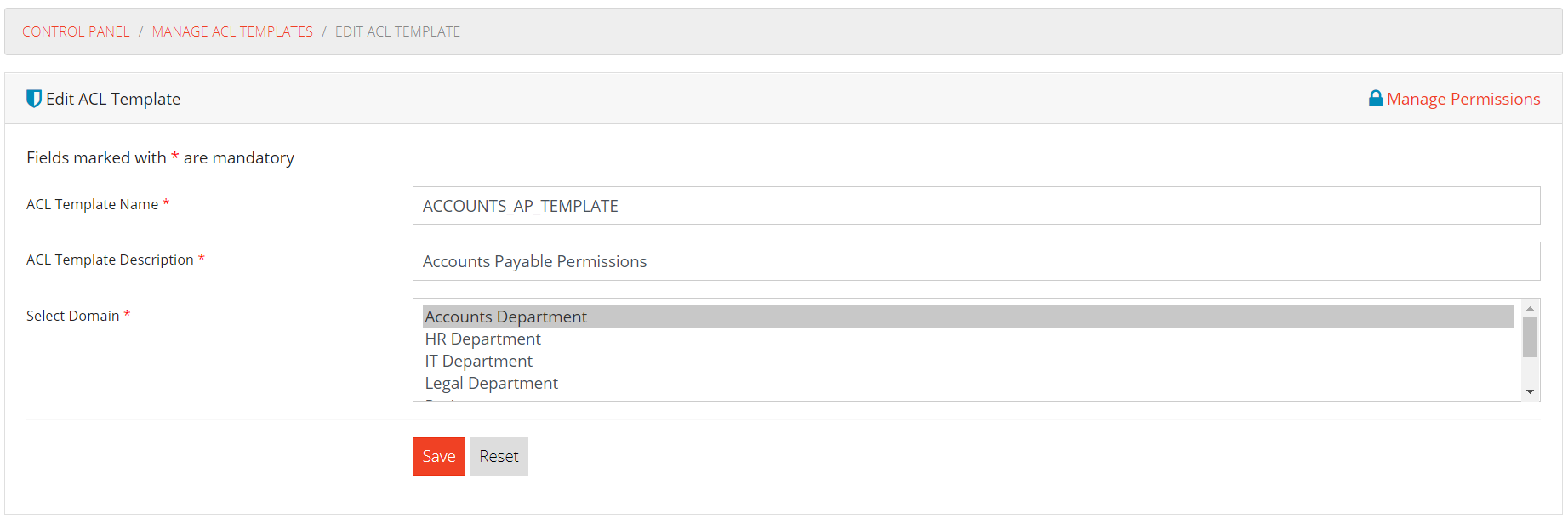 Edit ACL Template Form