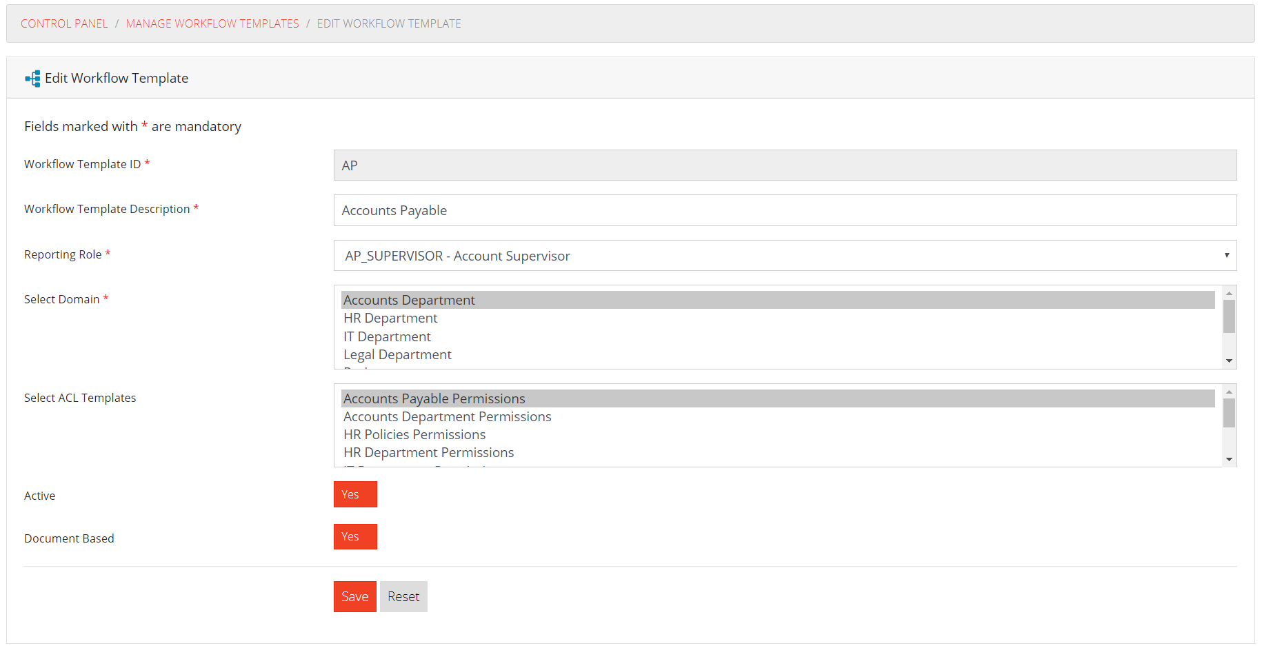 Edit Workflow Template Form