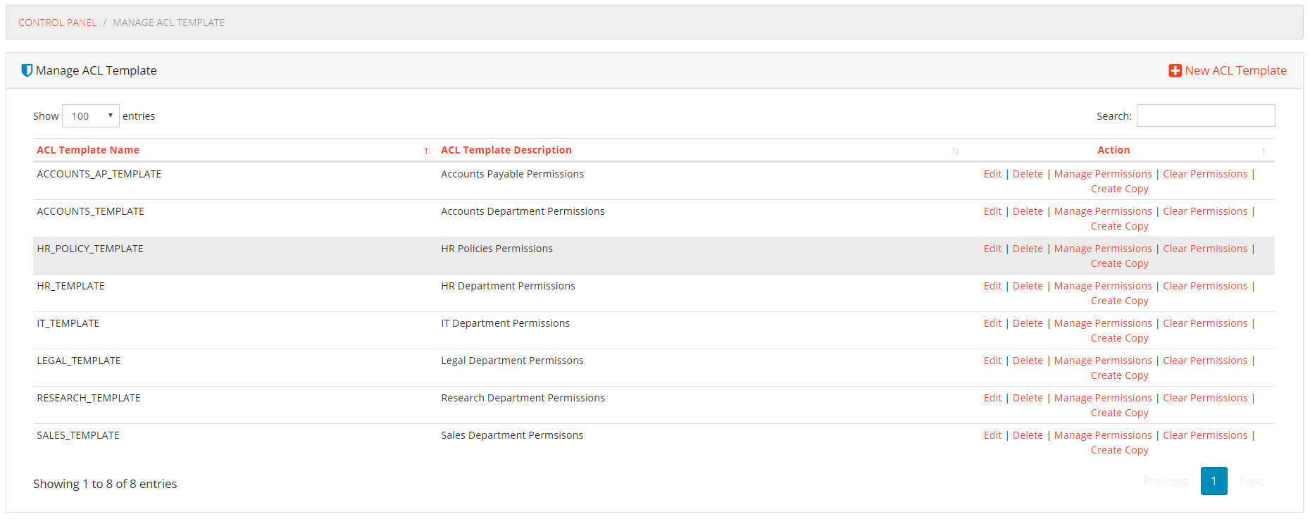 Manage ACL Templates