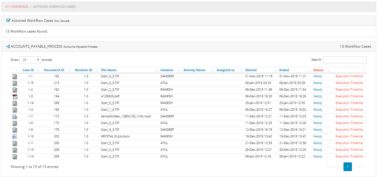 Actioned Workflow Cases