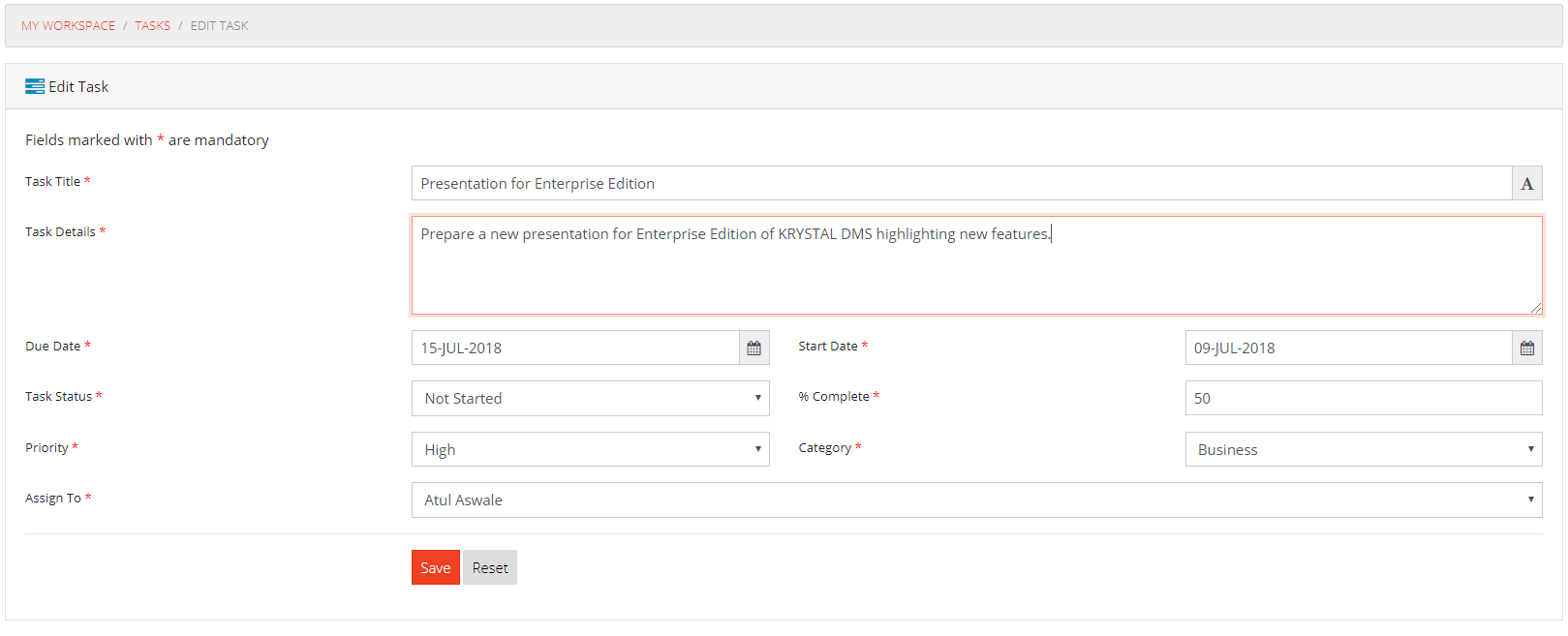 View Edit Task Form