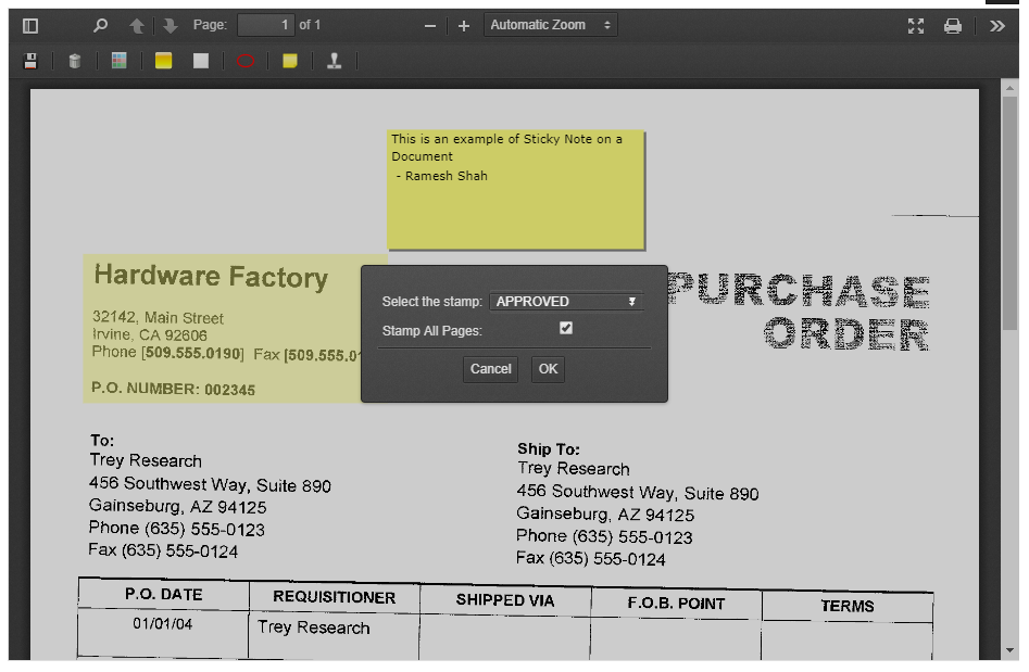 Document Viewer - RubberStamp Annotation