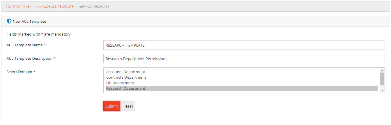 Add ACL Template Form