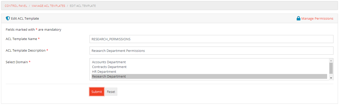 Edit ACL Template Form