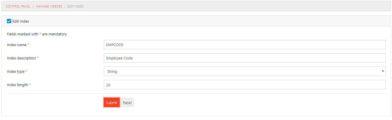 Edit Index Form