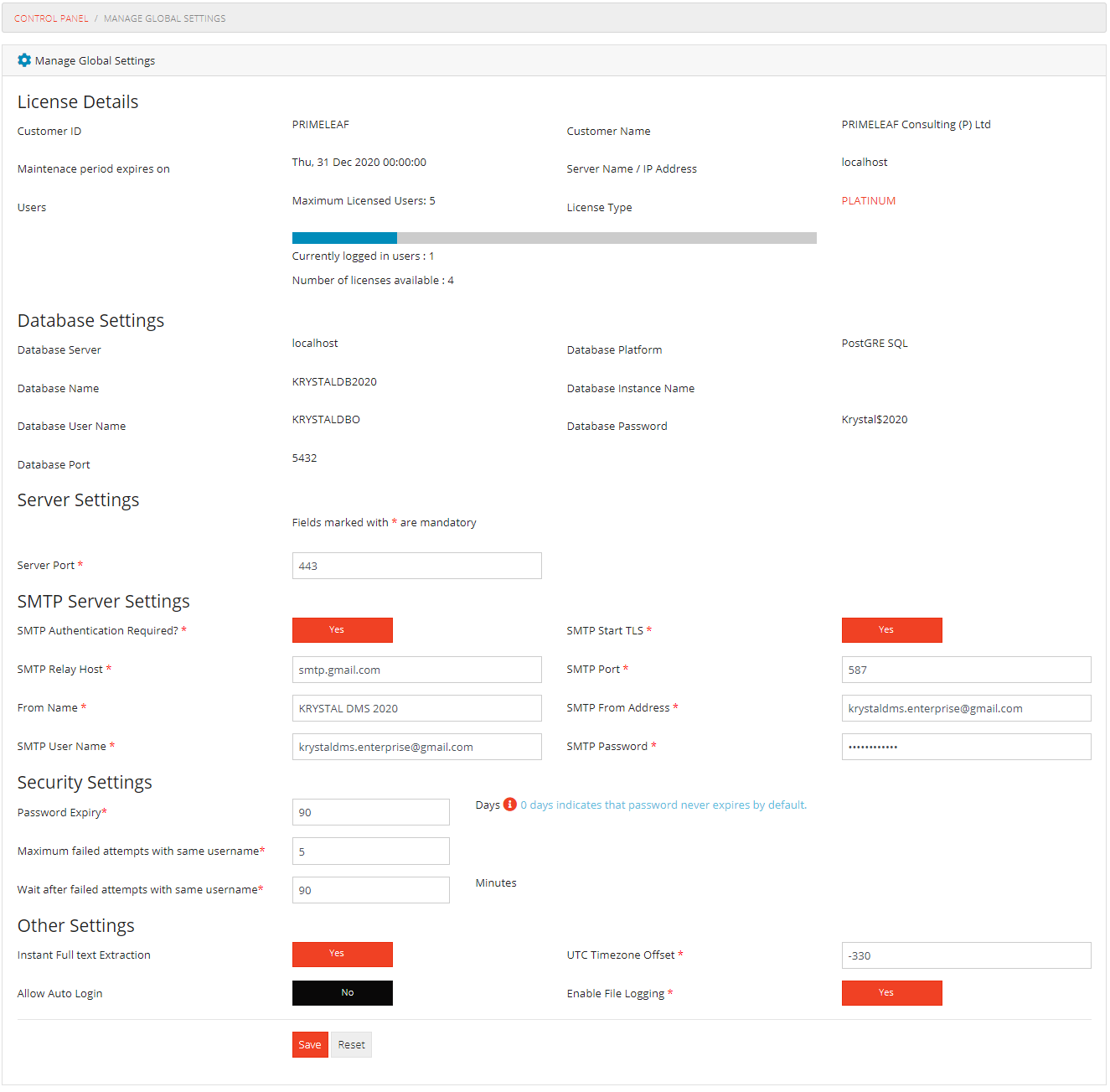 Manage Global Settings