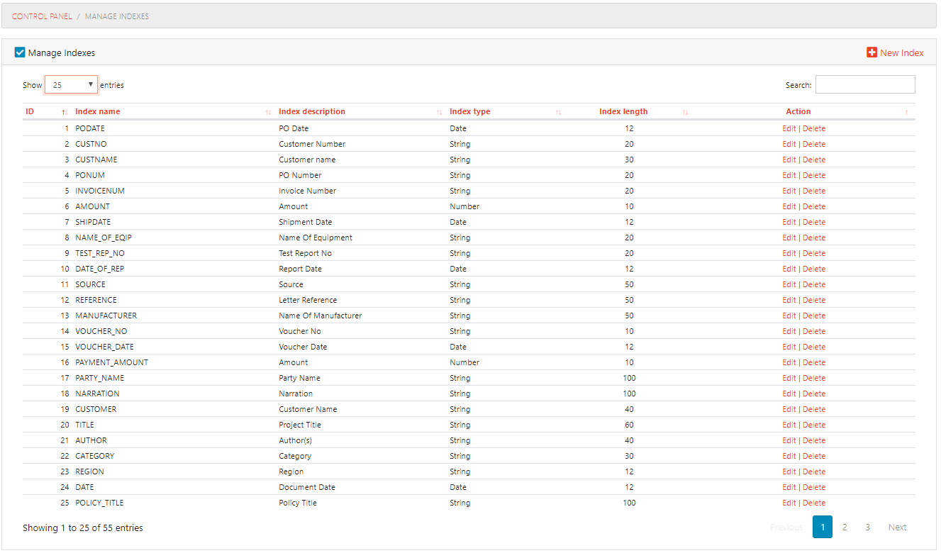 Manage Indexes