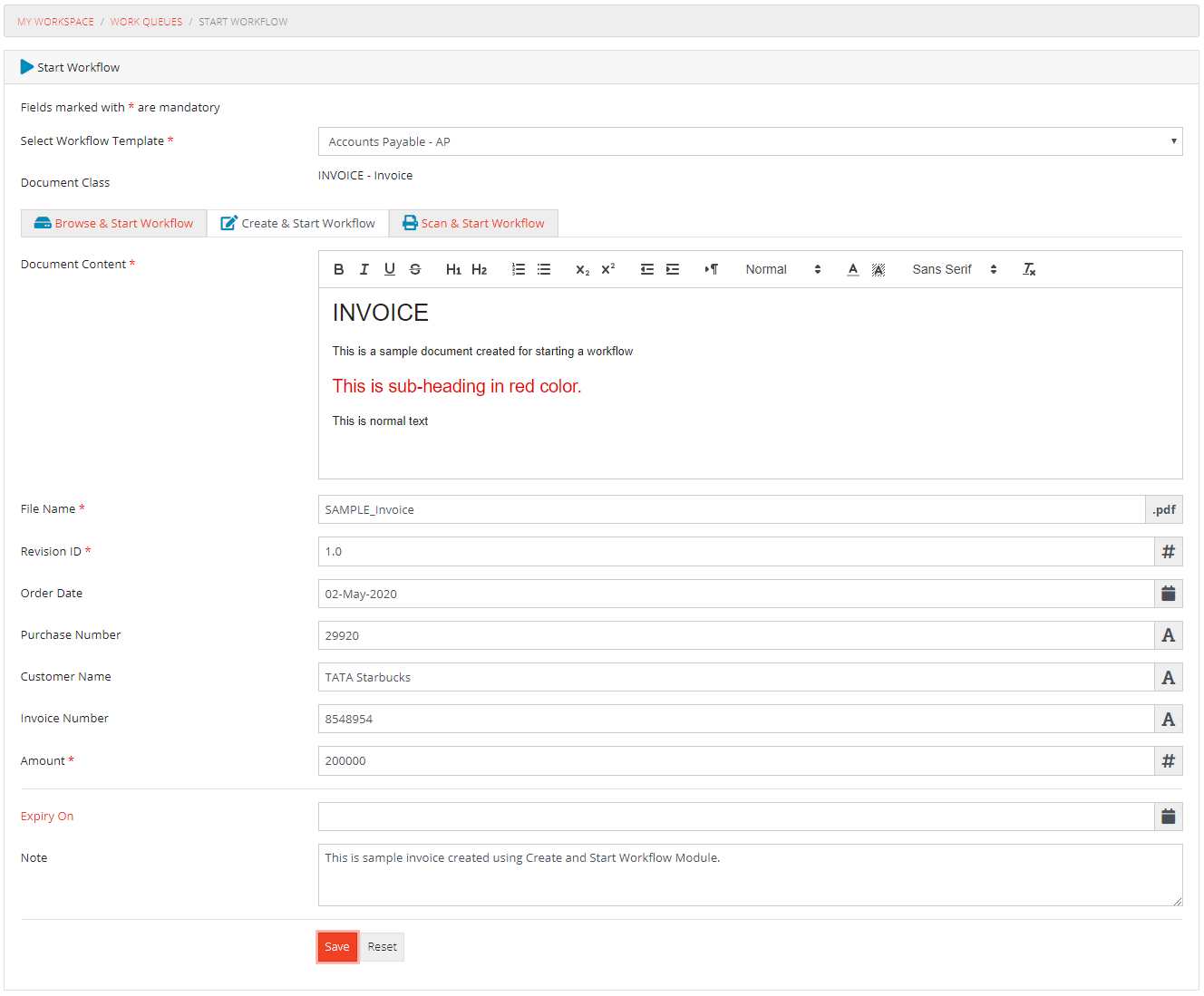 Create and Start Workflow Case