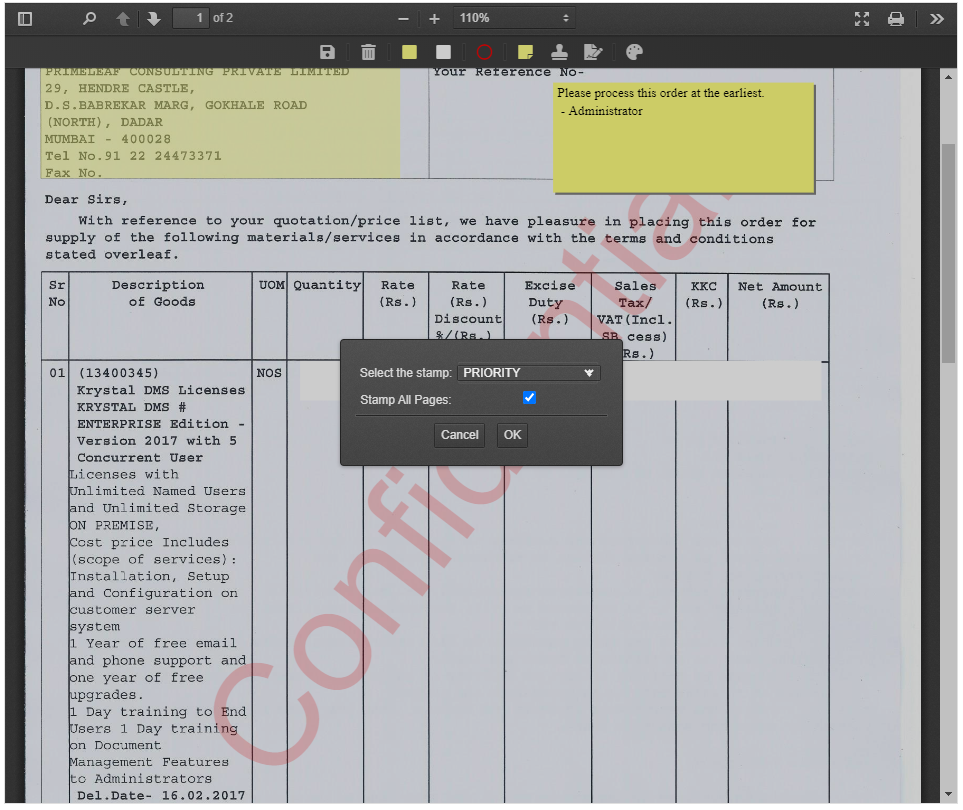 Document Viewer - RubberStamp Annotation