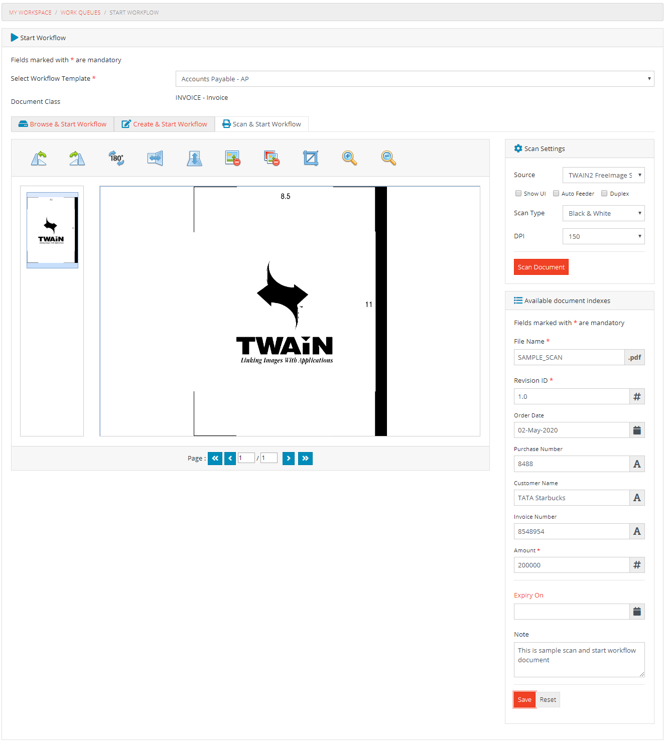 Scan and Start Workflow Case