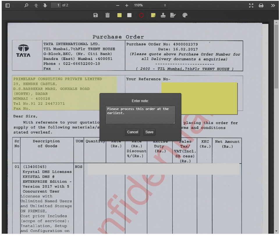 Document Viewer - StickyNote Annotation