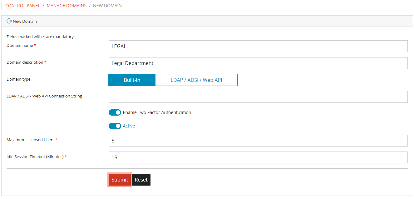 New Domain Form