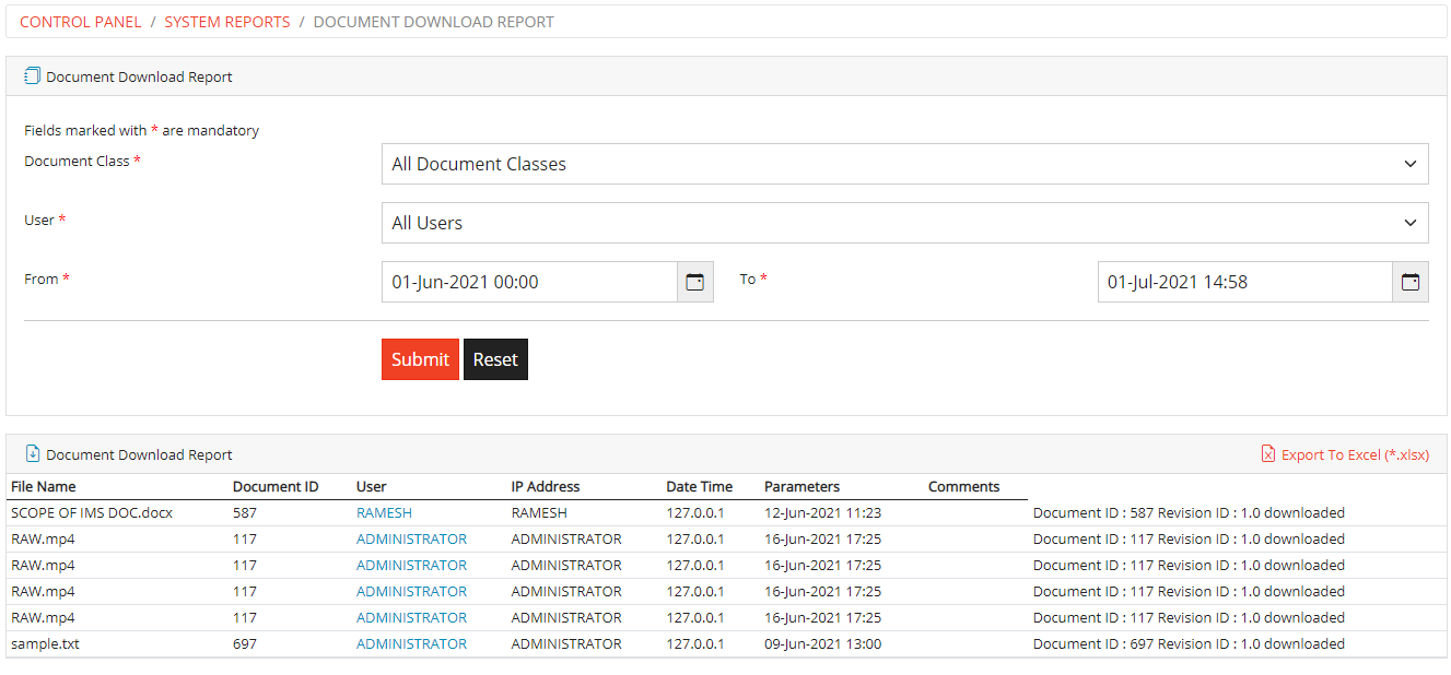 Docuement Download Report