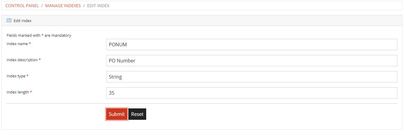 Edit Index Form