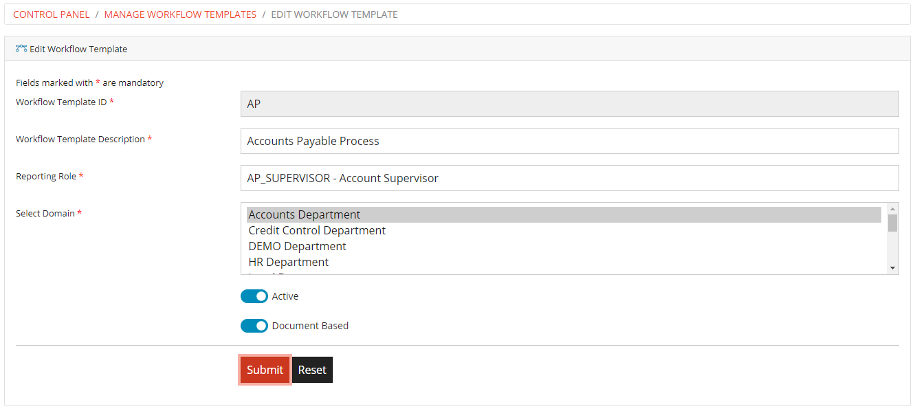 Edit Workflow Template Form