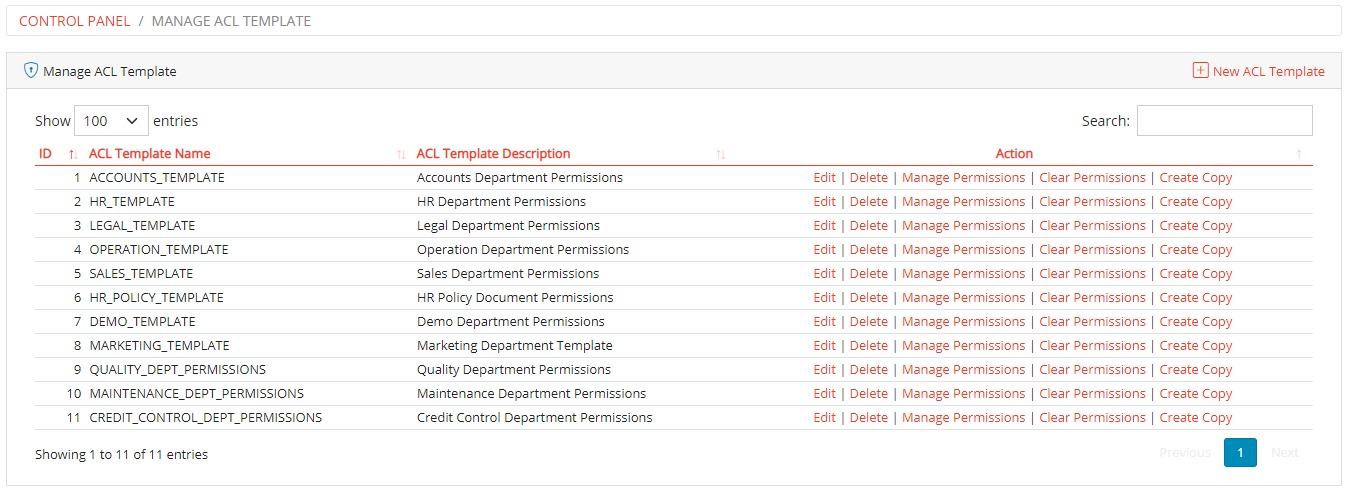 Manage ACL Templates