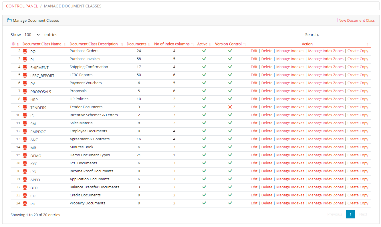 Manage Document Classes