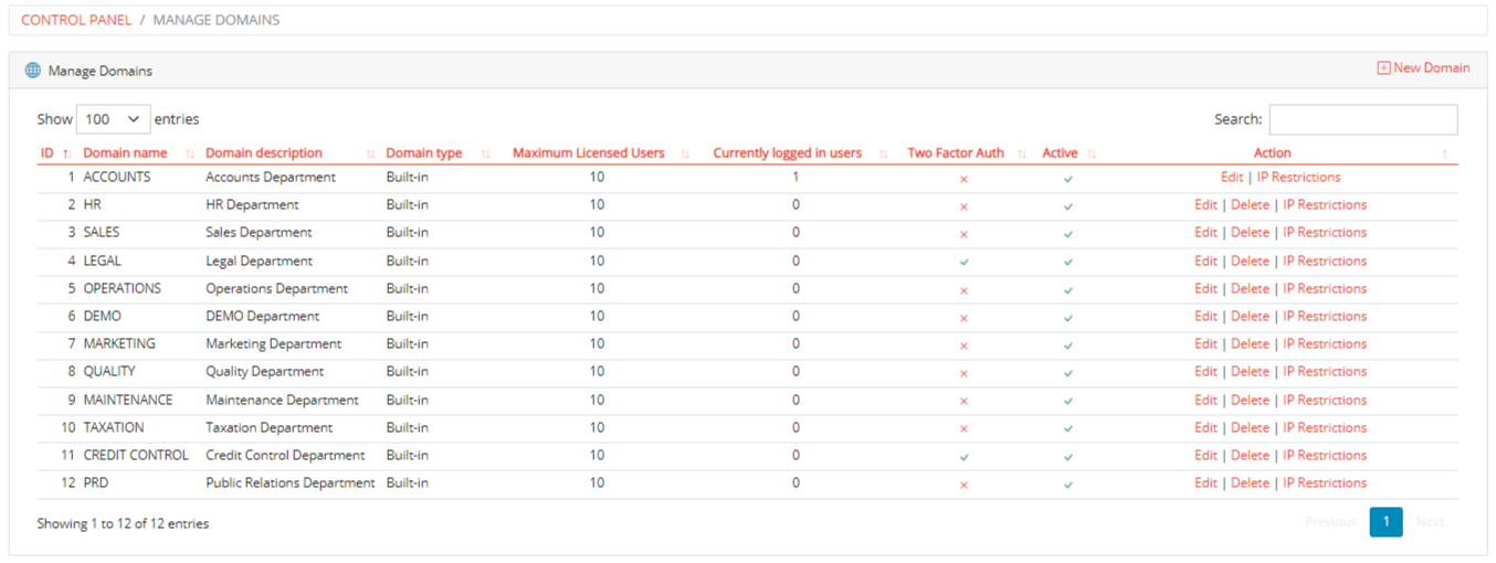 Manage Domains