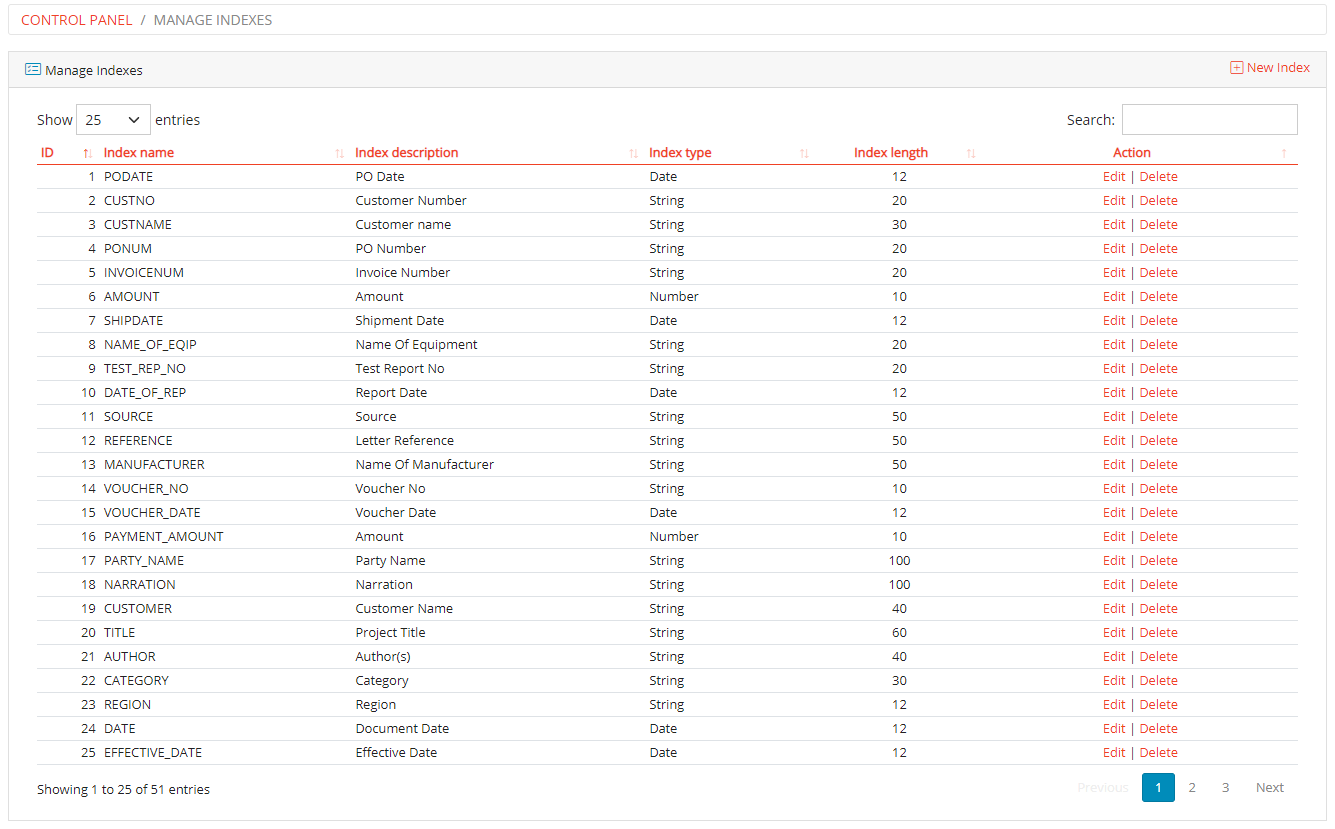 Manage Indexes