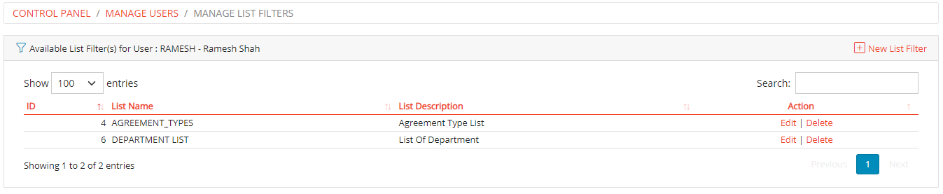 Manage List Filters