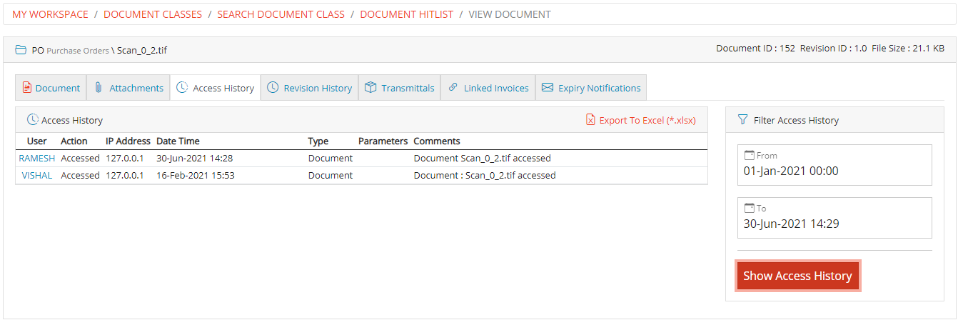 Document Access History