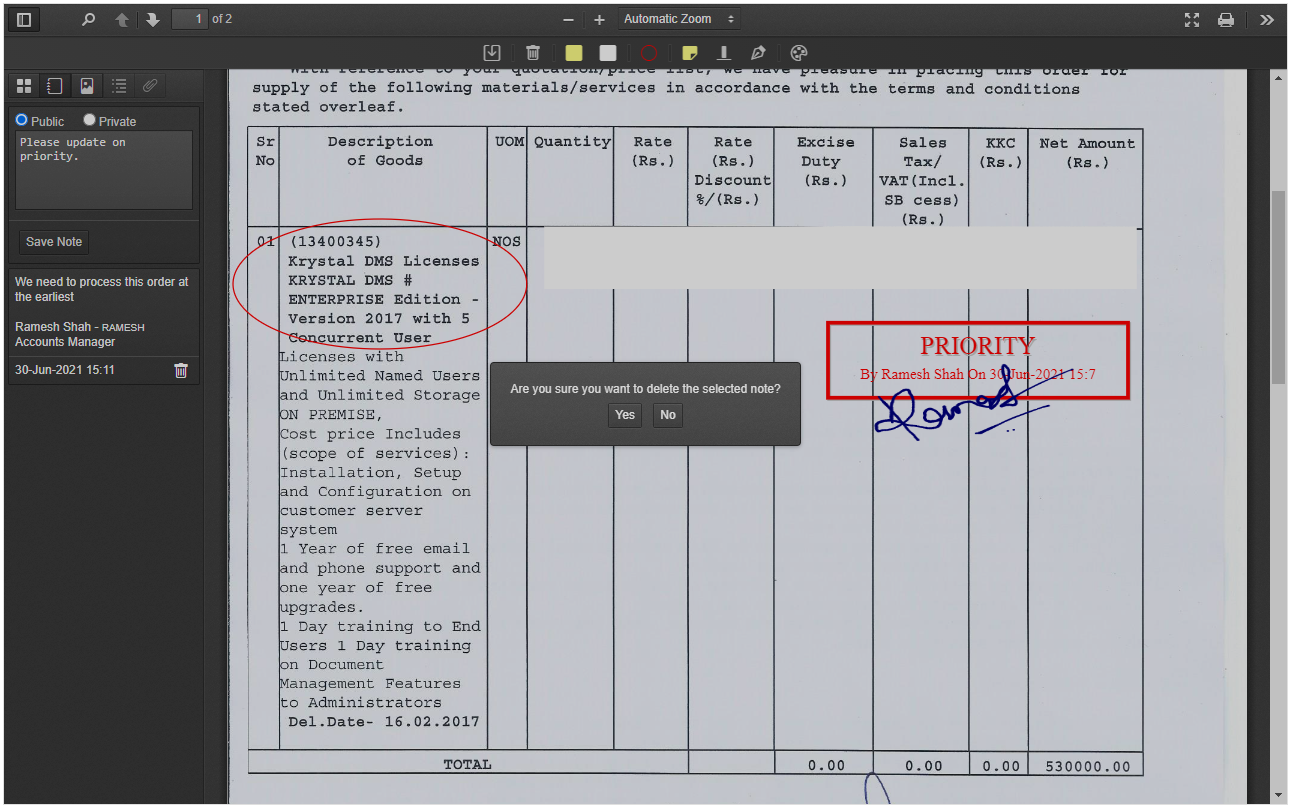 Document Viewer - Delete Notes