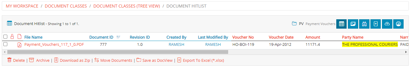 Document Class Tree View - Hitlist