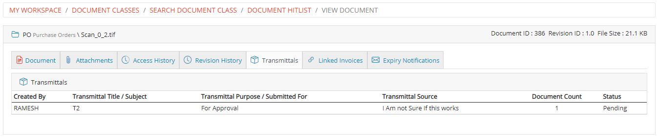 Document Transmittals