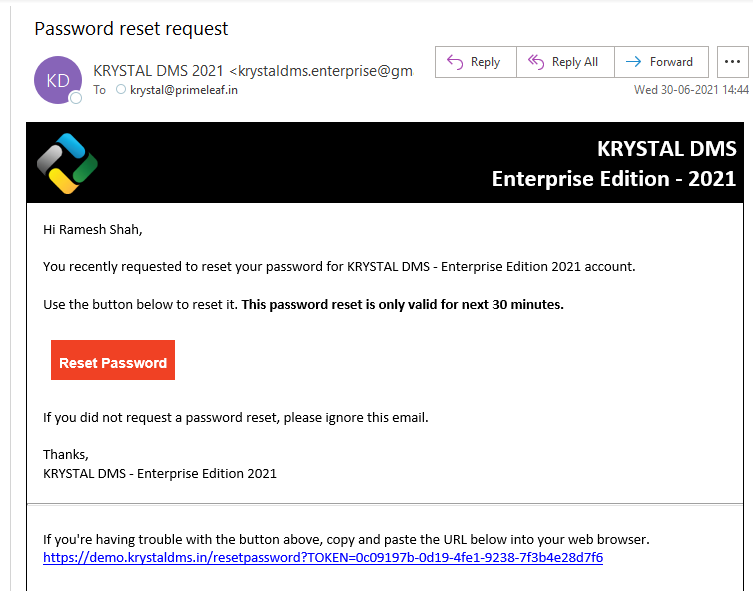 Reset Password Email