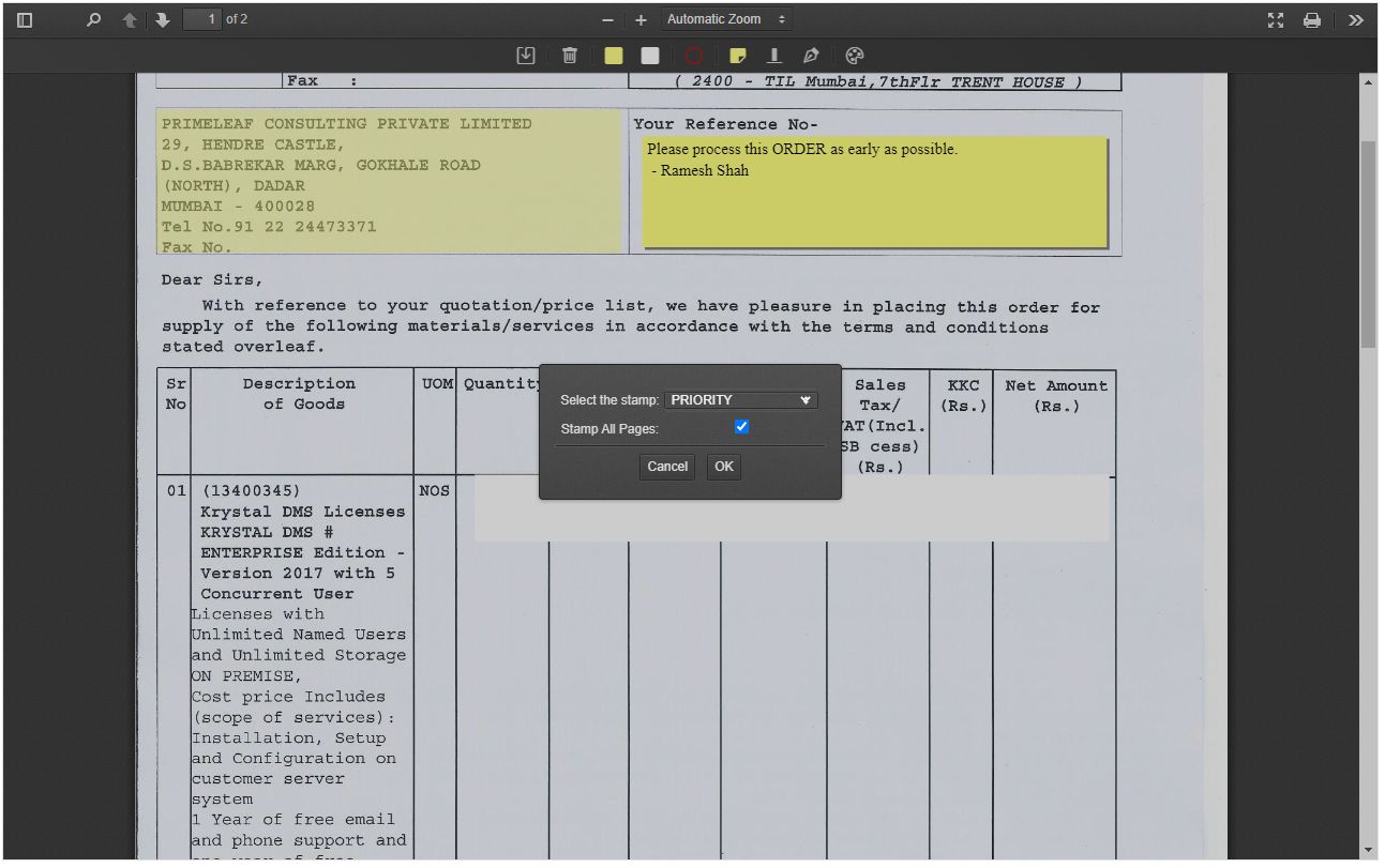 Document Viewer - RubberStamp Annotation