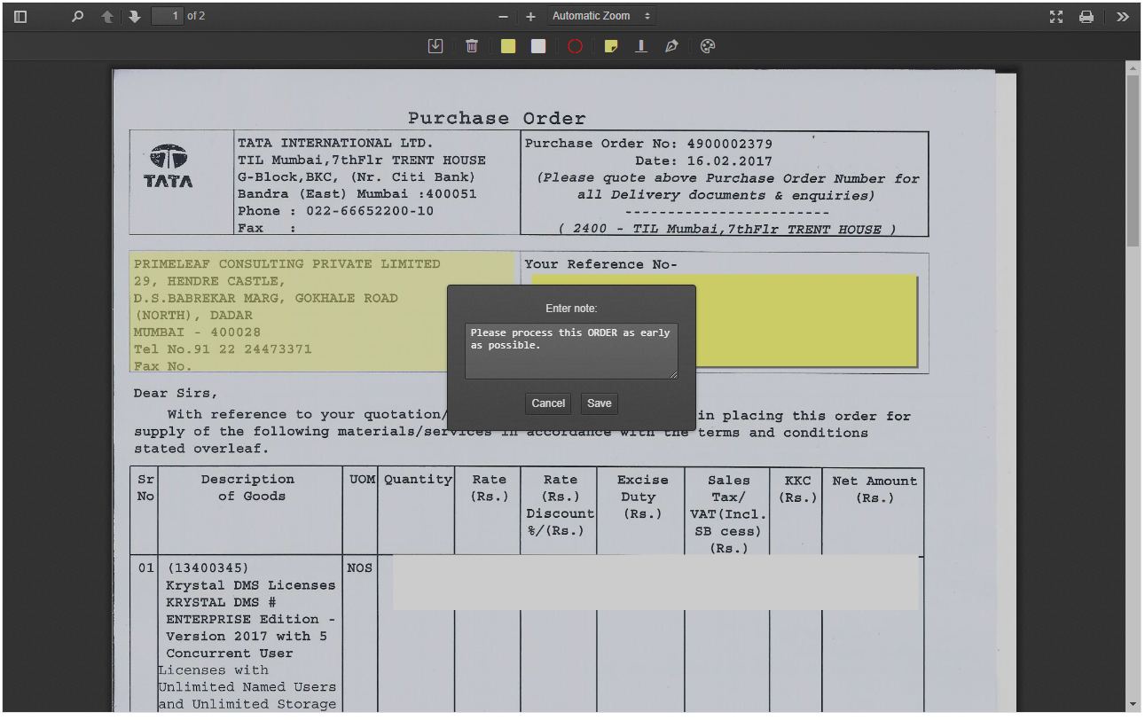 Document Viewer - StickyNote Annotation