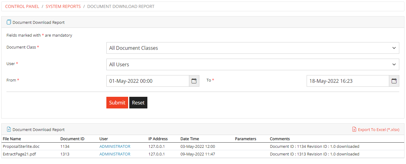 Docuement Download Report