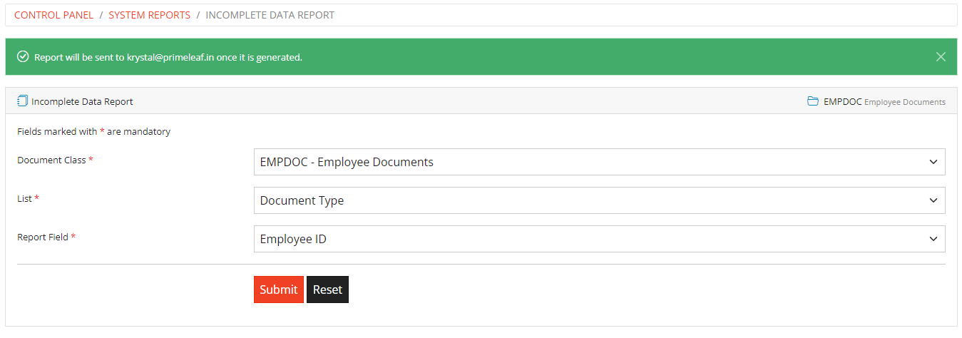 Incomplete Data Report