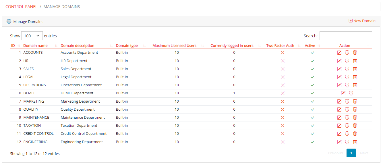 Manage Domains