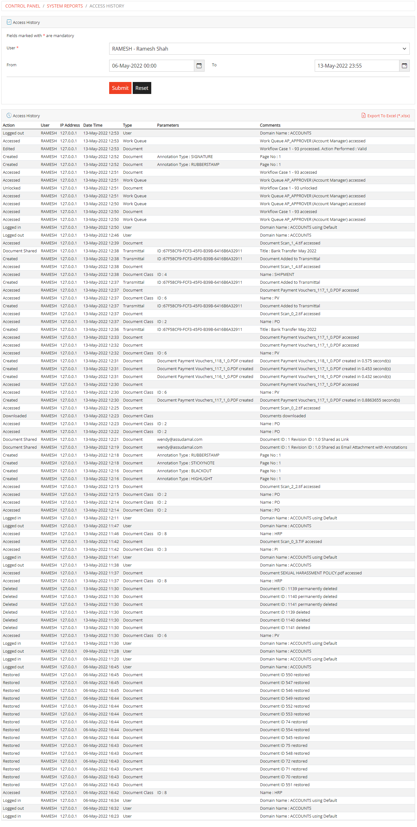 User Access History