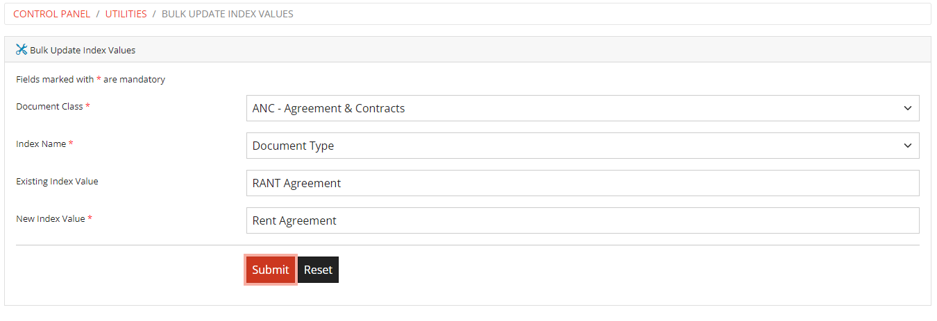 Bulk Update Indexe Values