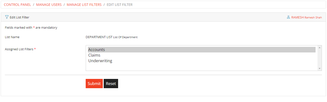 Edit List Filter