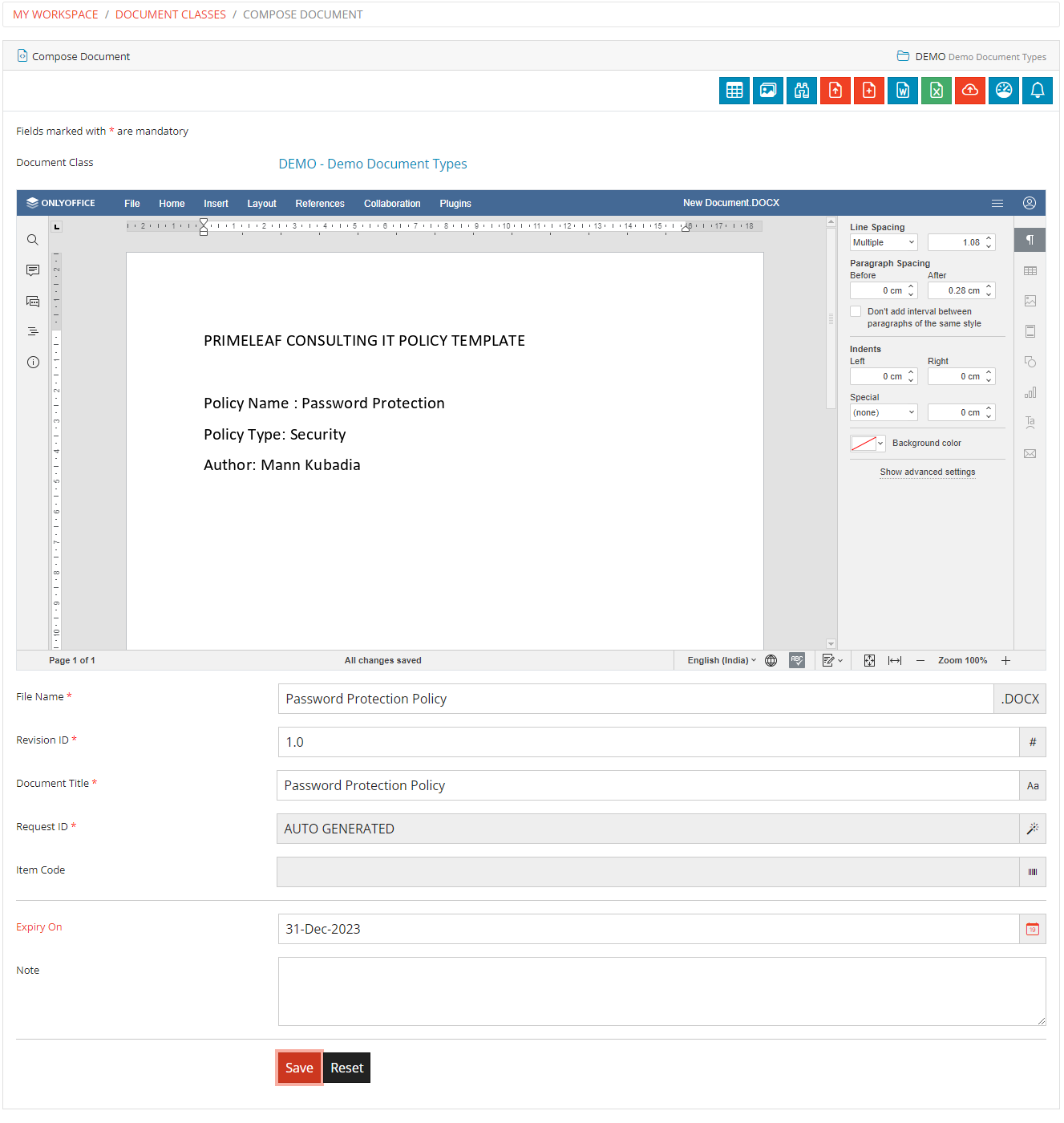 Compose Text Document Form