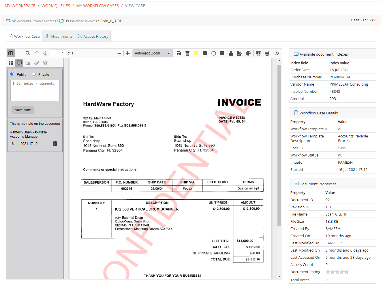 My Workflow Case Details