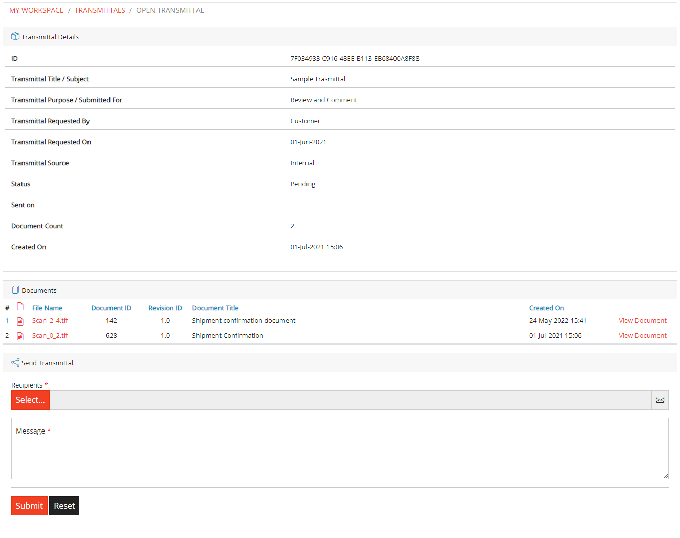 Open Transmittal