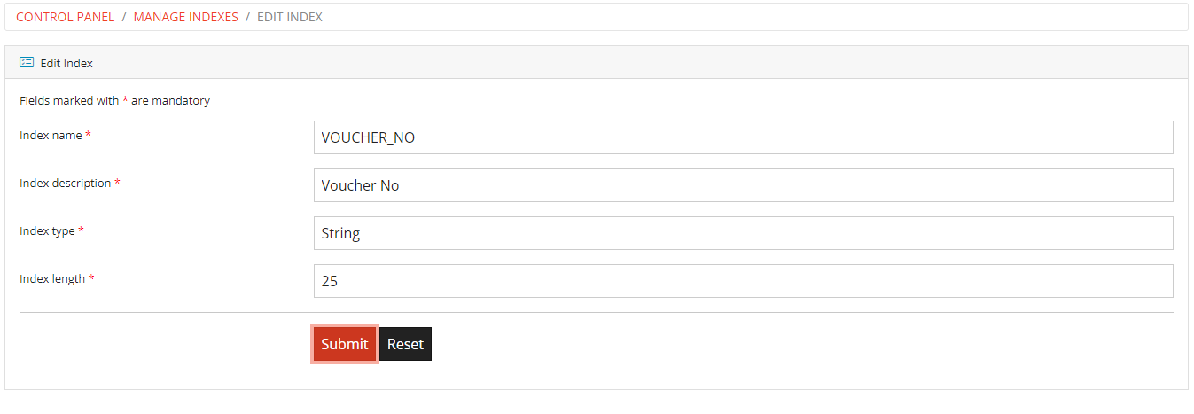 Edit Index Form