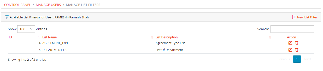 Manage List Filters